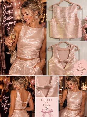 Divided Satin Shimmer Crop Top in Blush Pink
